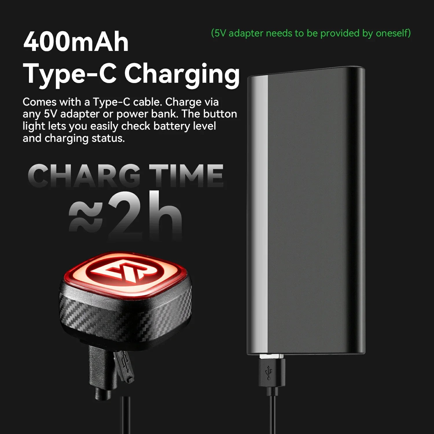 usb type c charging for 400mah battery with 2 hour charge time