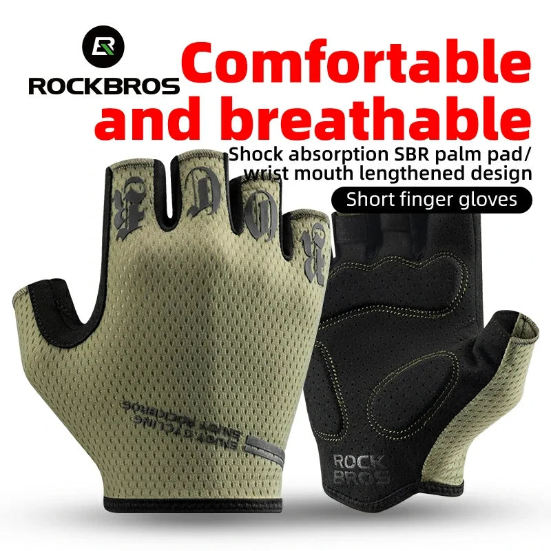 Pair of short finger gloves with text highlighting features on a white background #color_green