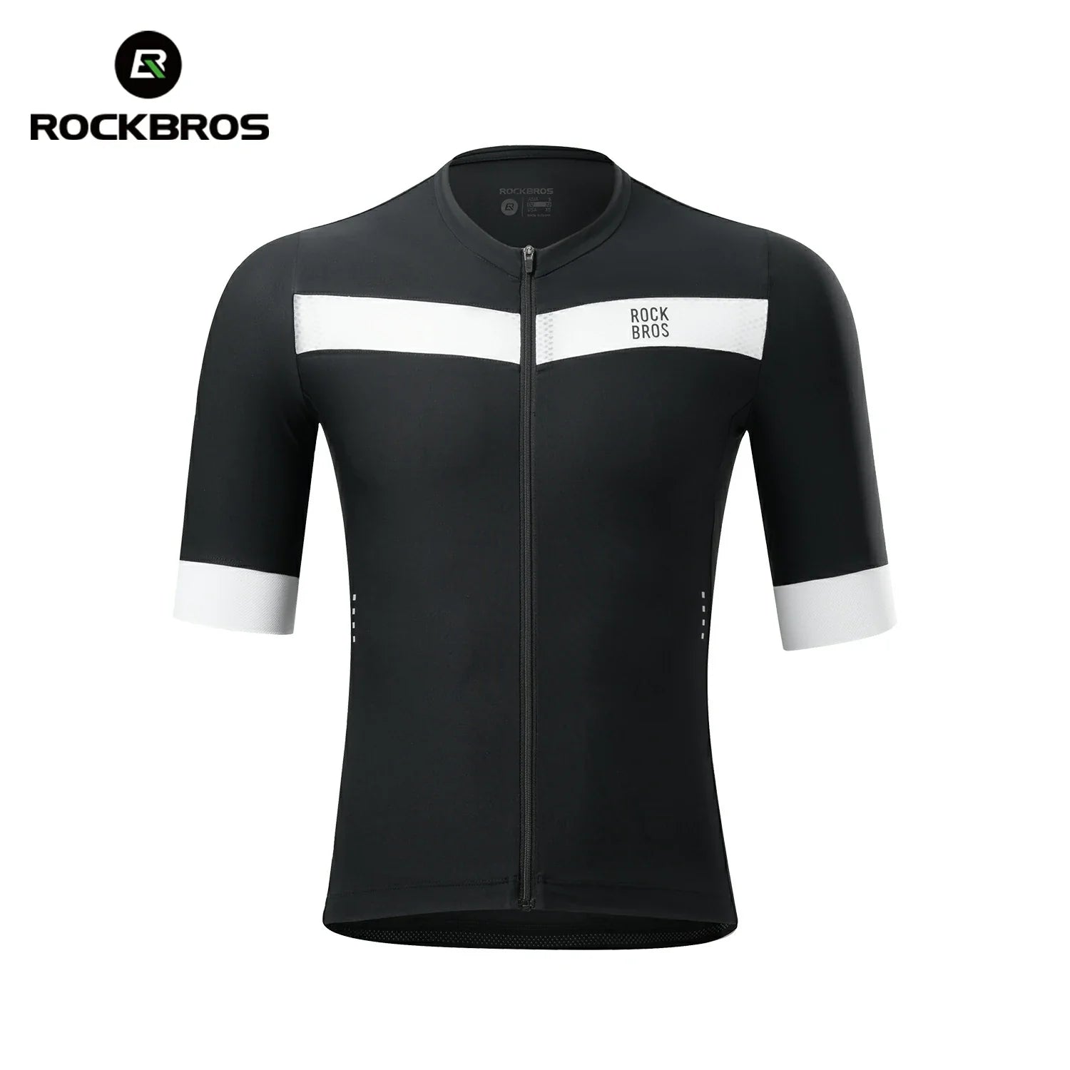 Black cycling jersey with white accents and 'RockBros' branding on a white background