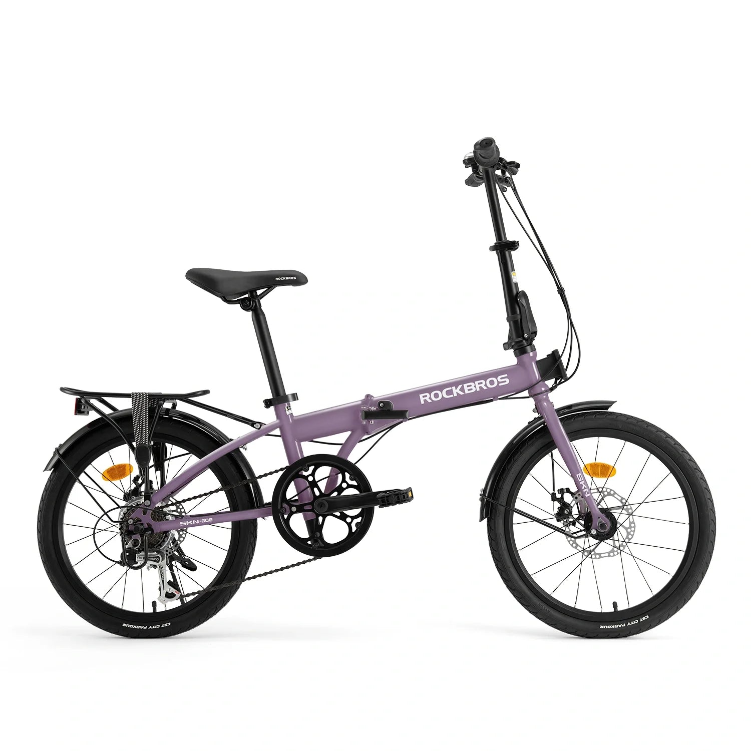 Purple folding bike with 'RockBros' branding on a white background #Color_Purple