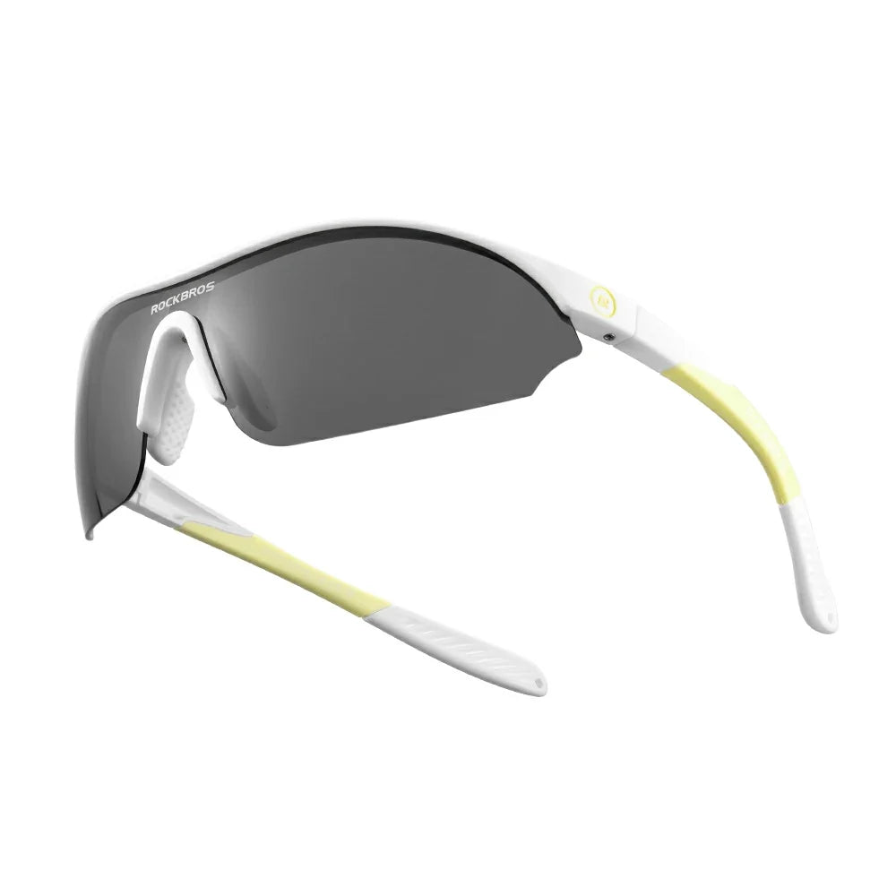 Sunglasses with white frame and yellow accents on a white background  #Color_White