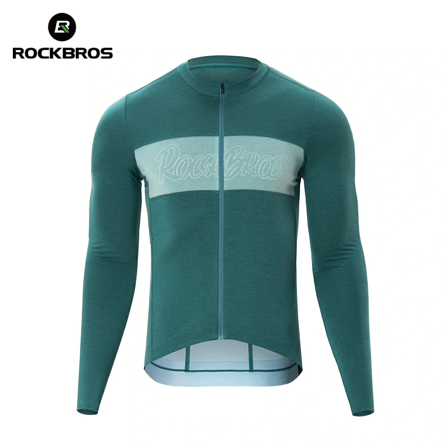 Green cycling jersey with 'RockBros' logo on a white background #color_green