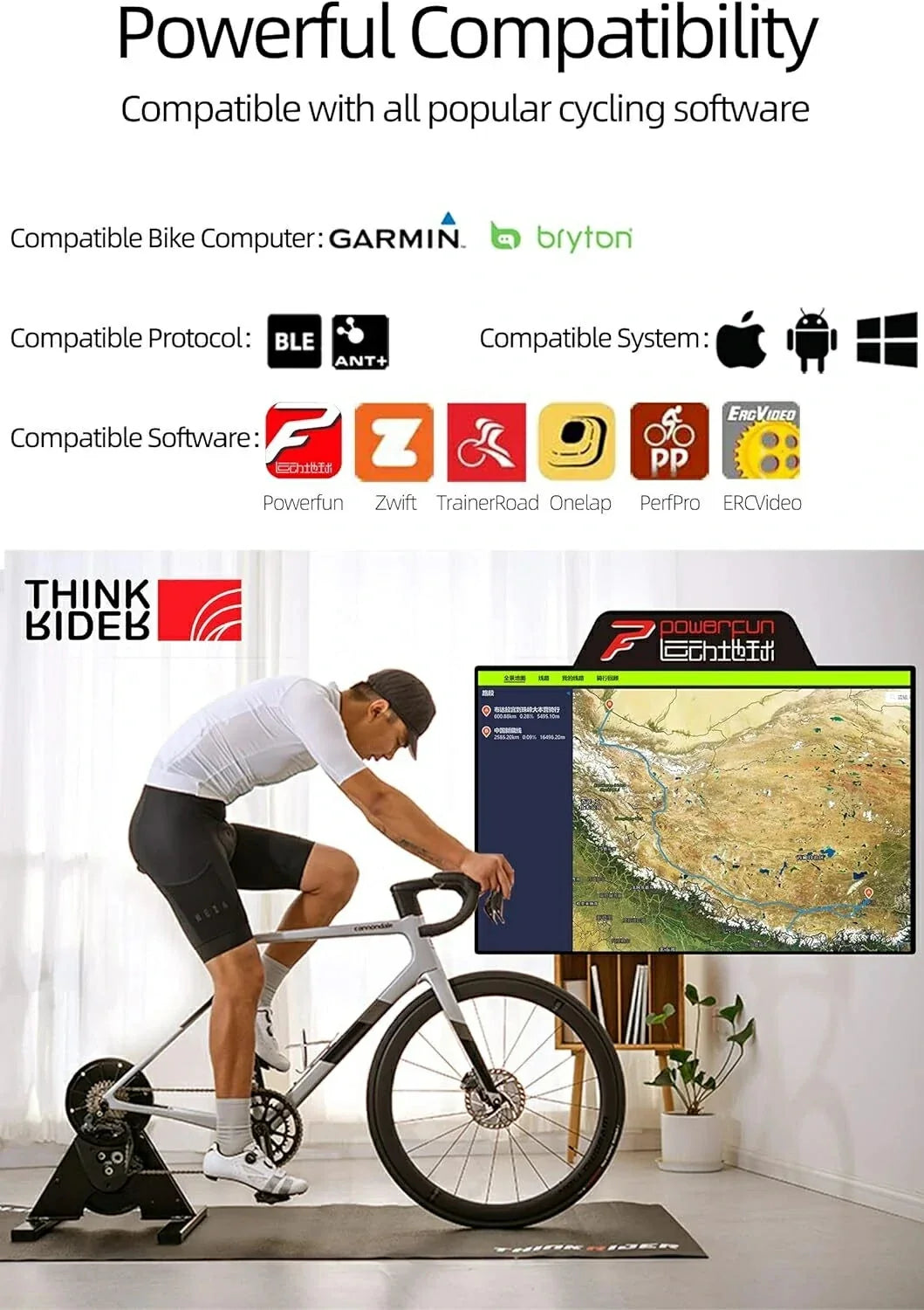 ThinkRider A1 Bike Trainer 11-Speed Cassette ANT+  Bluetooth Simulates 3% Slope