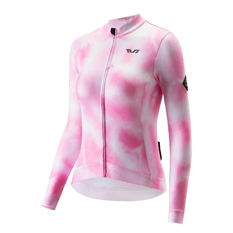 TVI Cycling Jersey Fleece Long Sleeve for 41–68?°F-Fantasy Pink