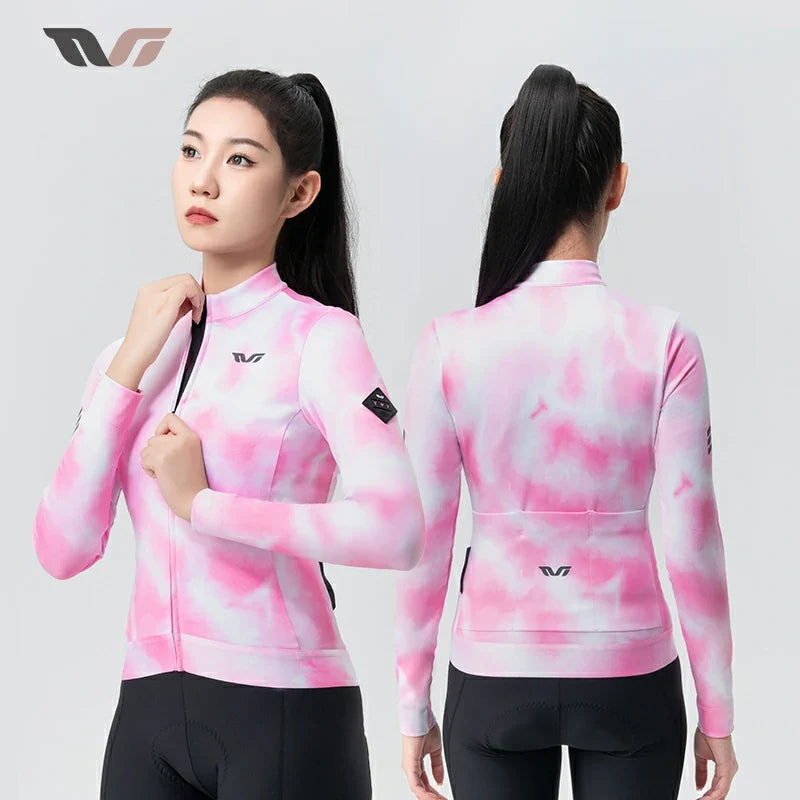 TVI Cycling Jersey Fleece Long Sleeve for 41–68?°F-Fantasy Pink