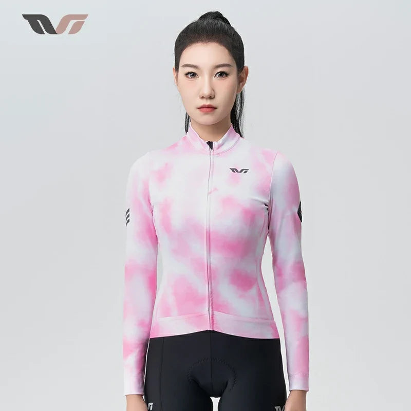 TVI Cycling Jersey Fleece Long Sleeve for 41–68?°F-Fantasy Pink