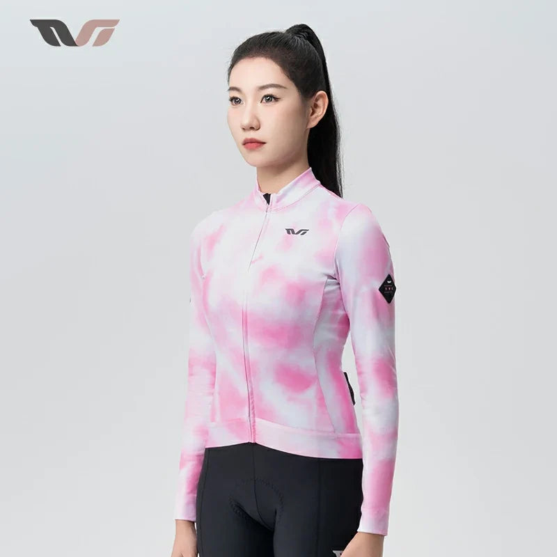 TVI Cycling Jersey Fleece Long Sleeve for 41–68?°F-Fantasy Pink