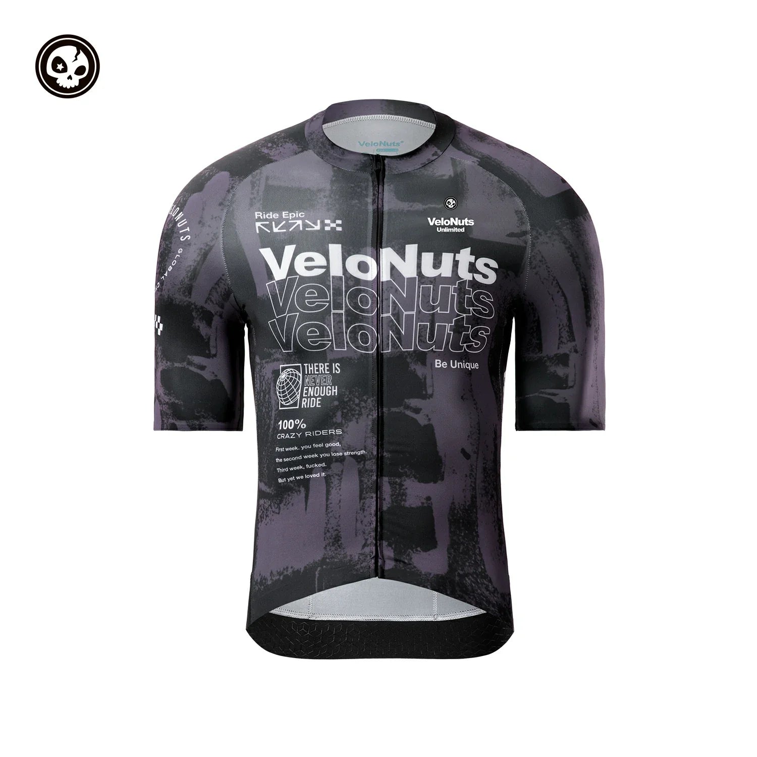 Cycling jersey with 'VeloNuts' branding on a white background