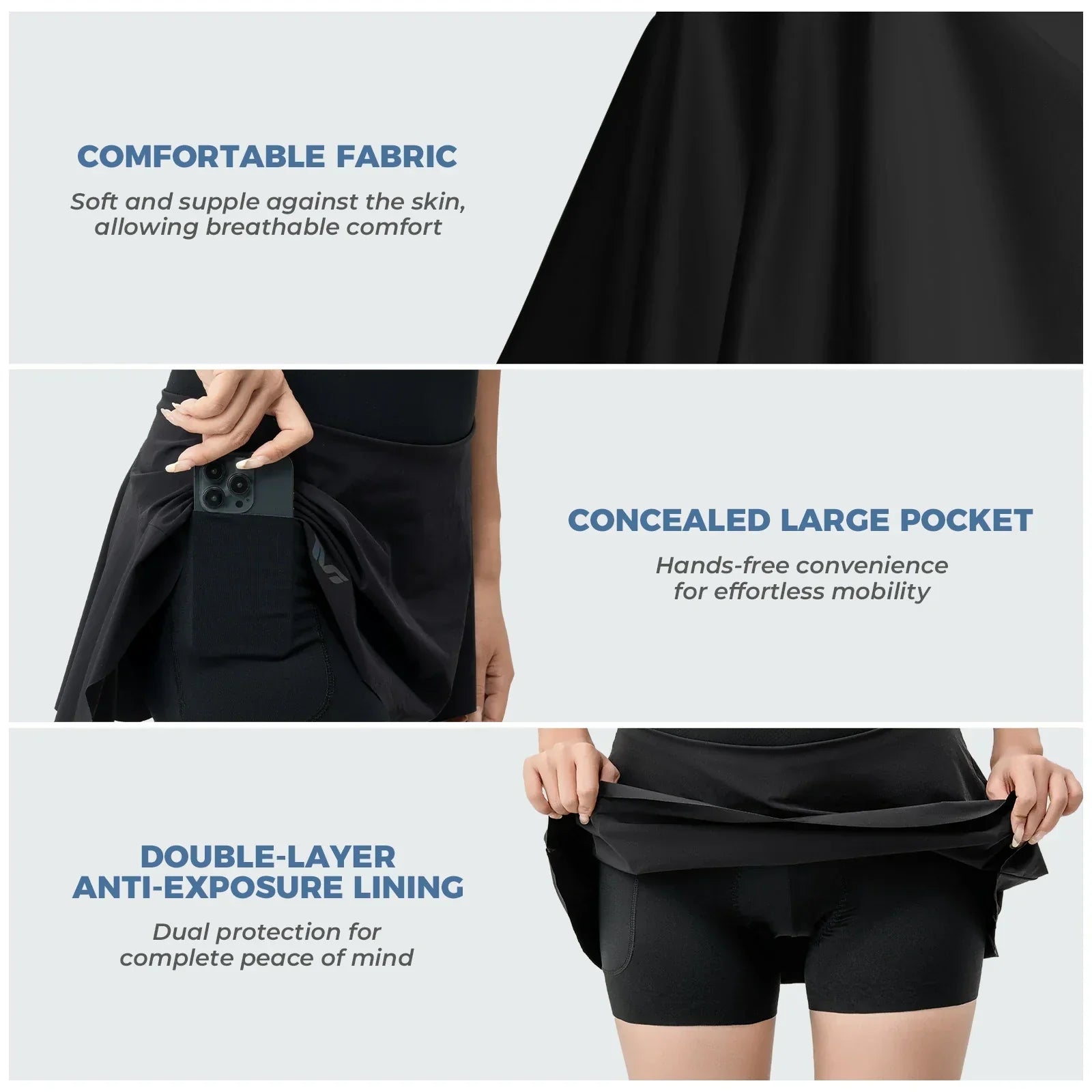 Cycling Skirt with Shorts | Women's Bike Skort High Waist Breathable#Color_Black