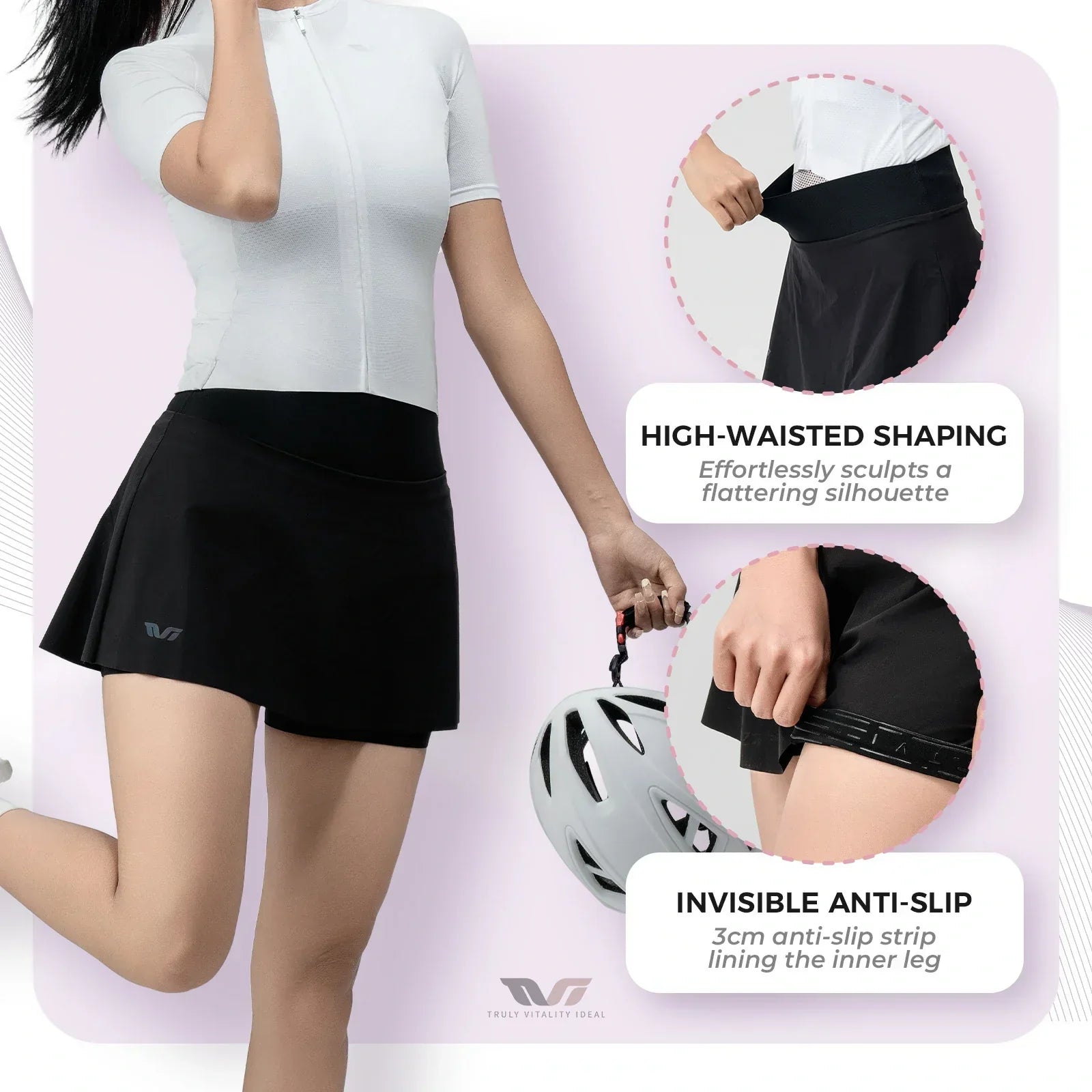 Cycling Skirt with Shorts | Women's Bike Skort High Waist Breathable#Color_Black