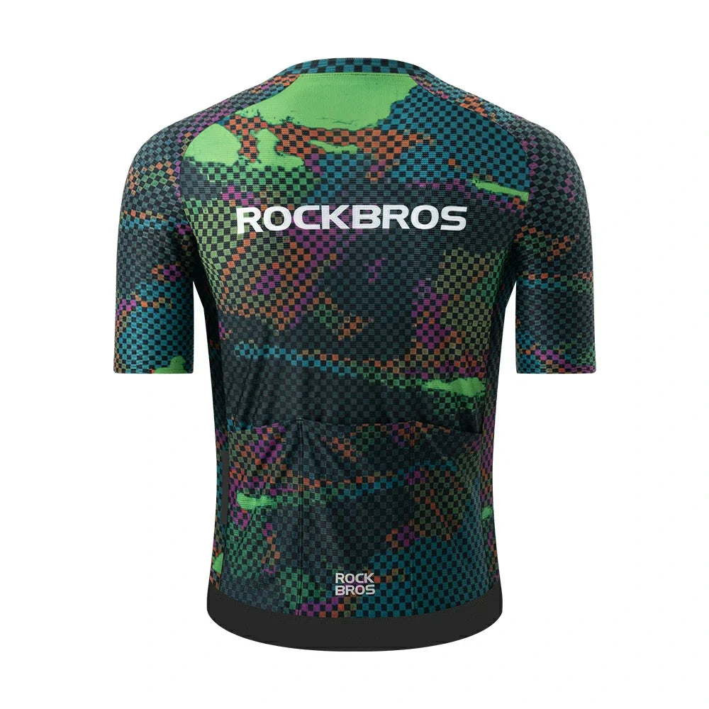 Colorful patterned shirt with 'RockBros' branding on a white background