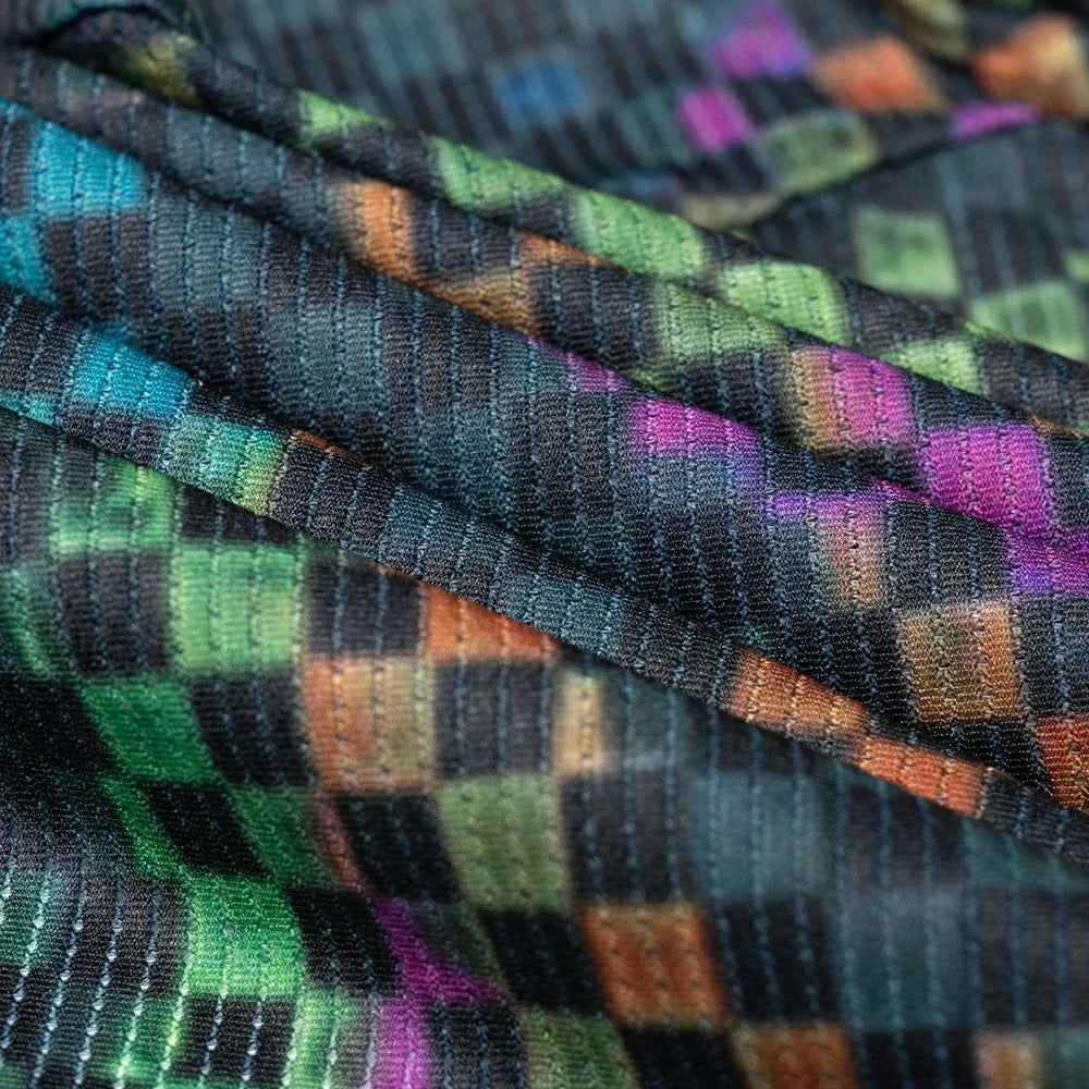 Close-up of multicolored fabric with a checkered pattern