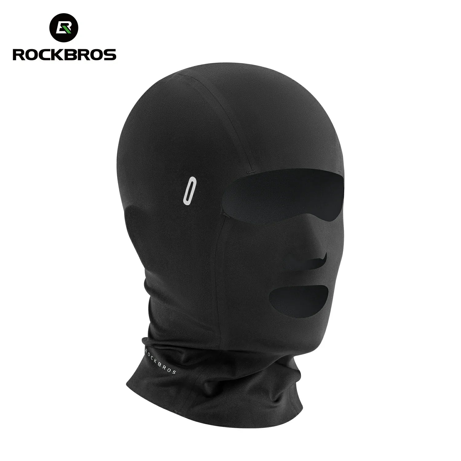 Black balaclava with cutouts on a white background, featuring the RockBros brand.