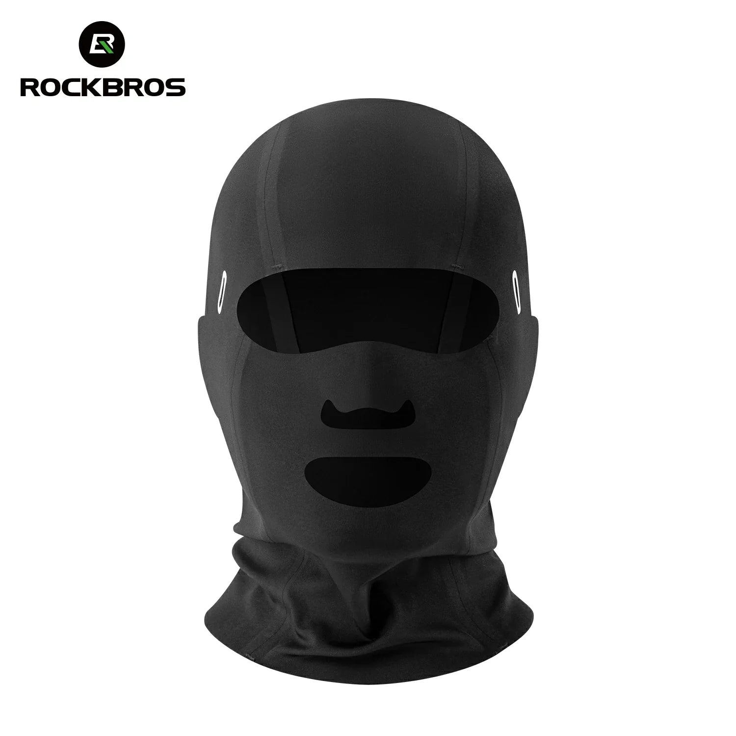 Black balaclava with cutouts on a white background, featuring the RockBros brand.